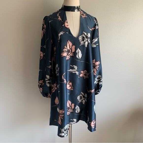 Amanda Uprichard Isla mini choker dress 100% silk blue floral size small - Picture 2 of 8